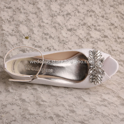 White Lace Prom Wedge Shoes for Women Wedding